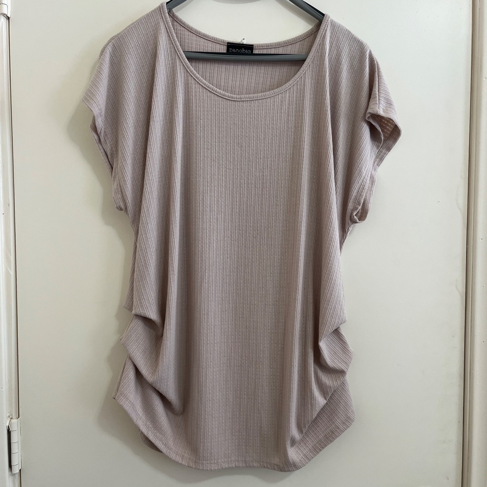 Zenobia Womens Ribbed Ruched Side Top 2XL Rose Taupe Dolman Stretch Casual Y2K